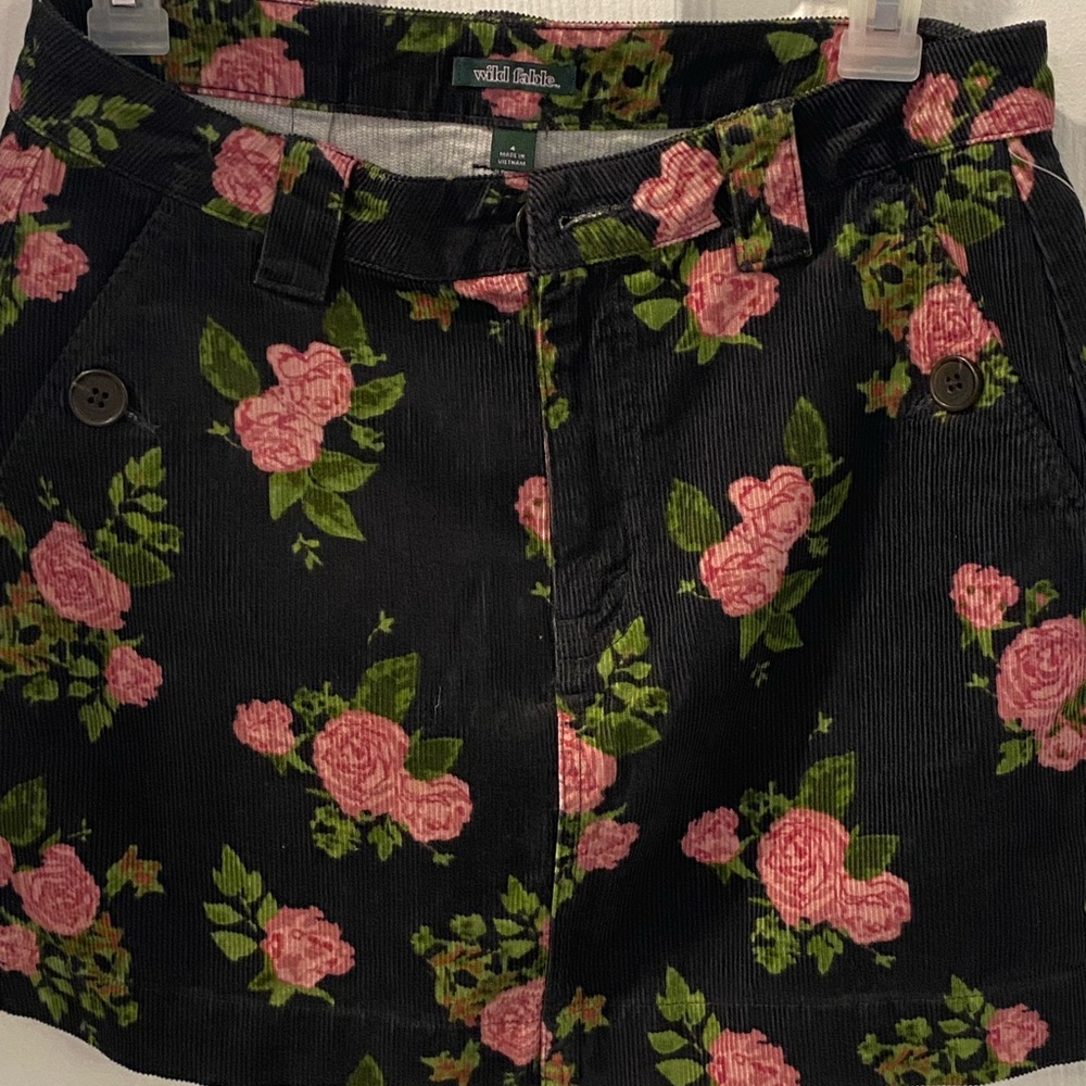 Wild Fable Skirts Wild Fable Black Floral Corduroy Mini Skirt